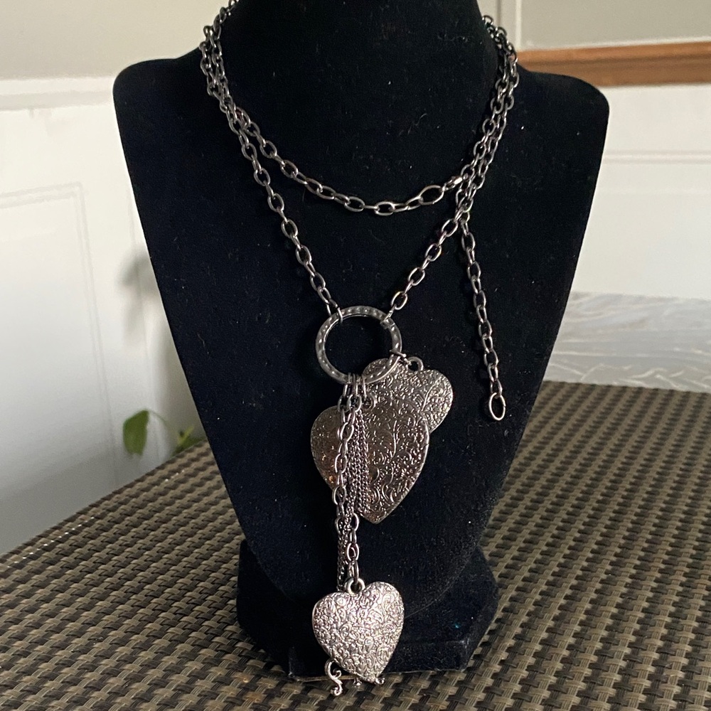 Silver-Tone Heart Pendant Layered Necklace - Women Jewelry